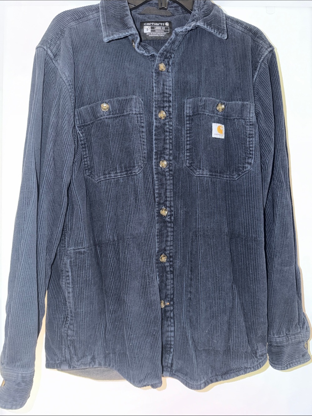 Carhartt Men's Dark Blue Corduroy Button-Up Shirt Jacket